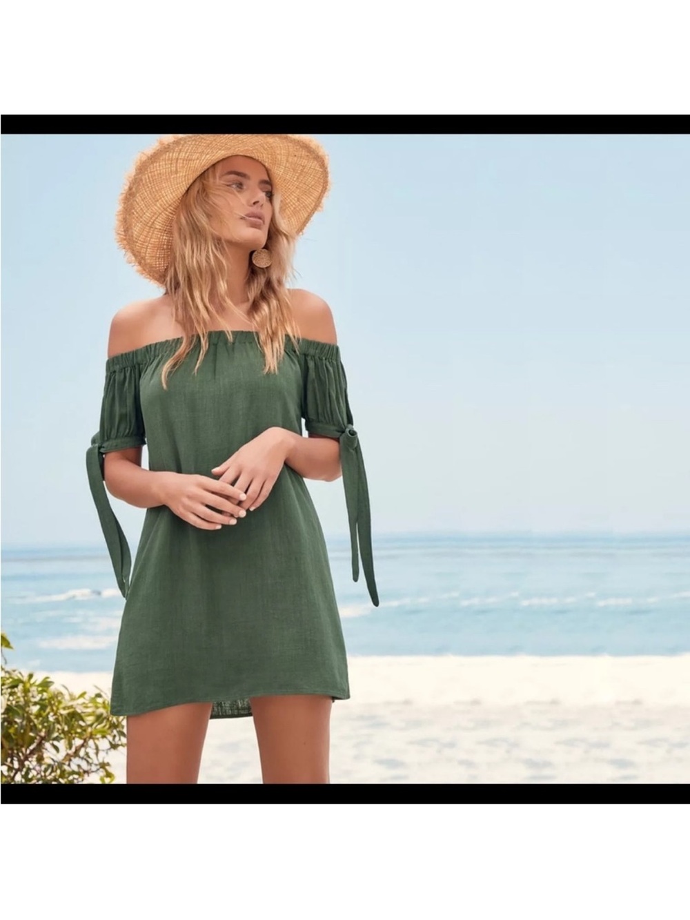 New NWT Lulu’s Off-Shoulder Tie-Sleeve Mini Dress in Deep Forest Green small